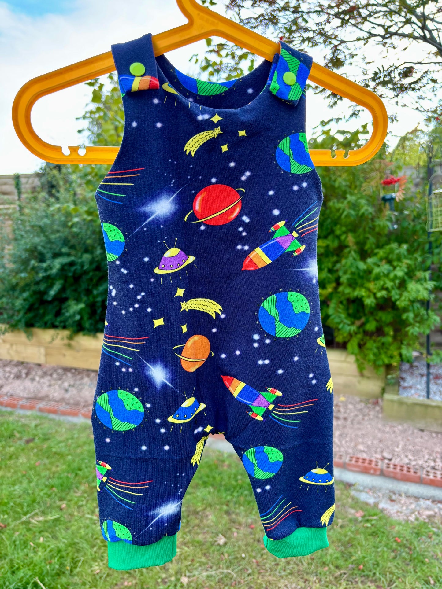 Space dungarees: 0-3 months