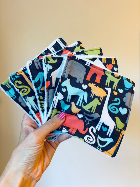 Washable wipes/flannels: Set of 5 x 5”