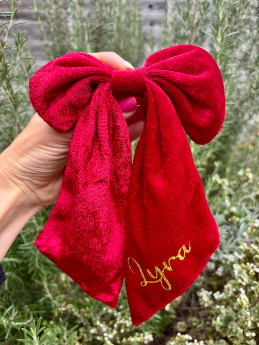 XL red velvet hair bow