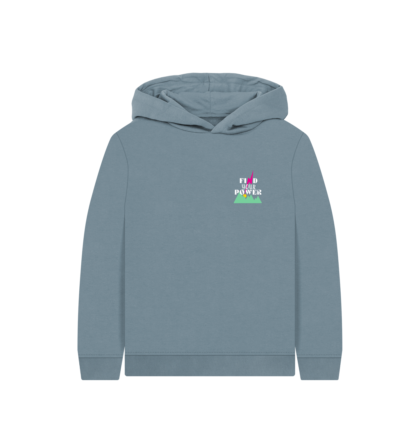 Stone Blue Printed Kids Hoodie Front