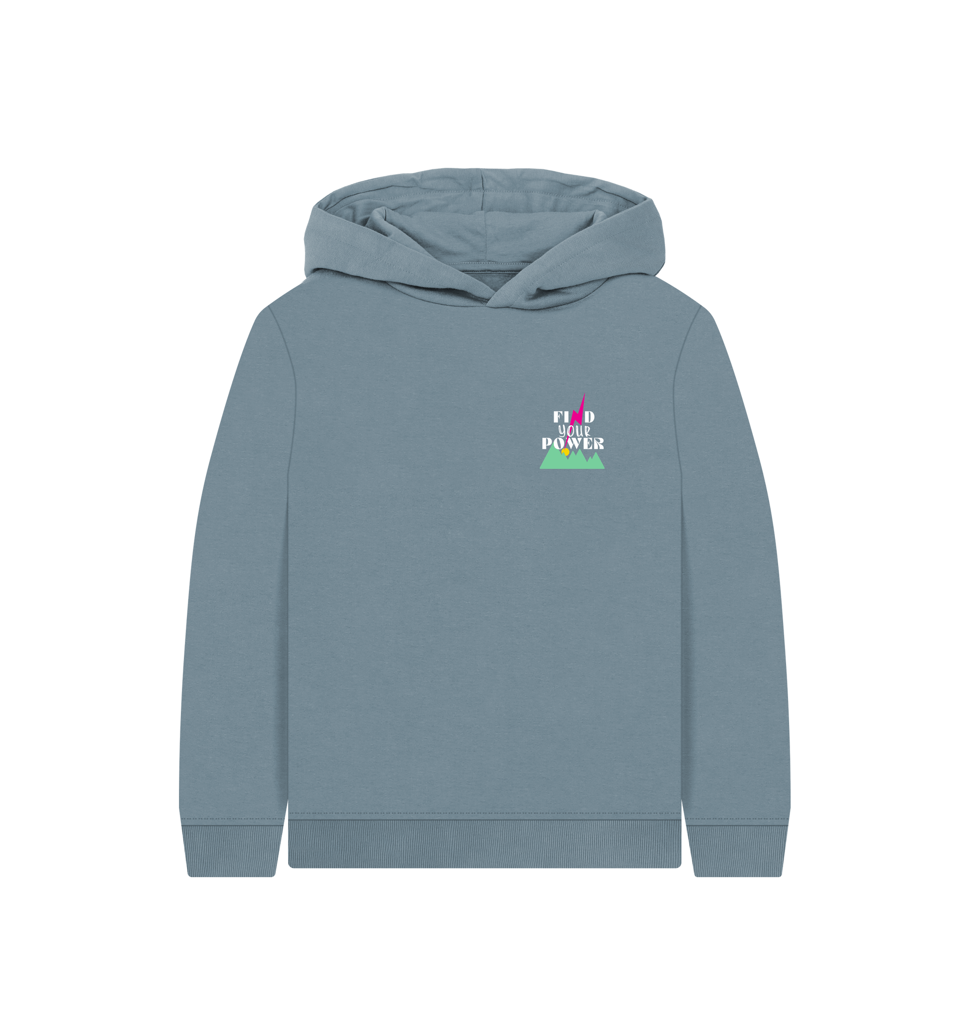 Stone Blue Printed Kids Hoodie Front