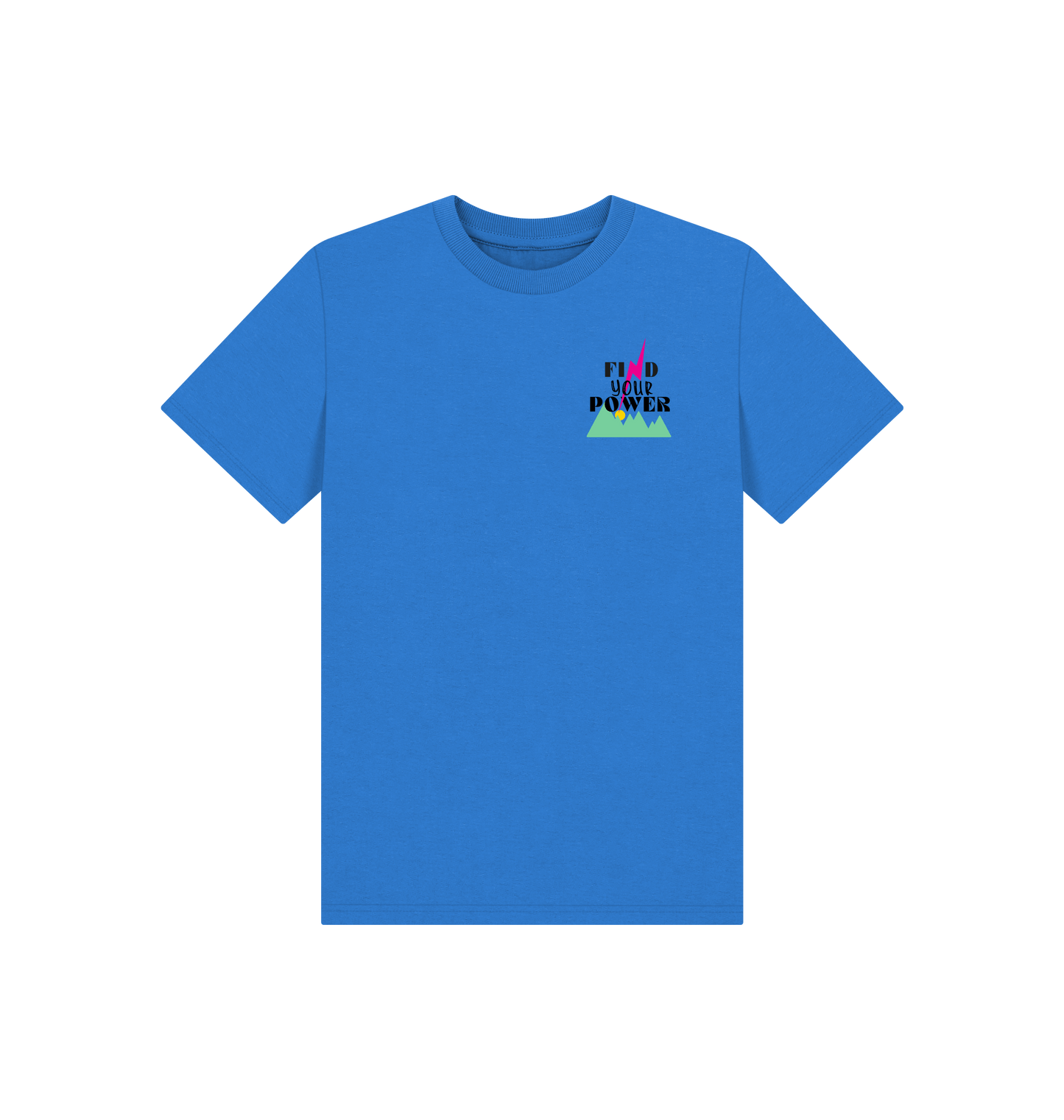 Bright Blue Printed Kids T-Shirt Front