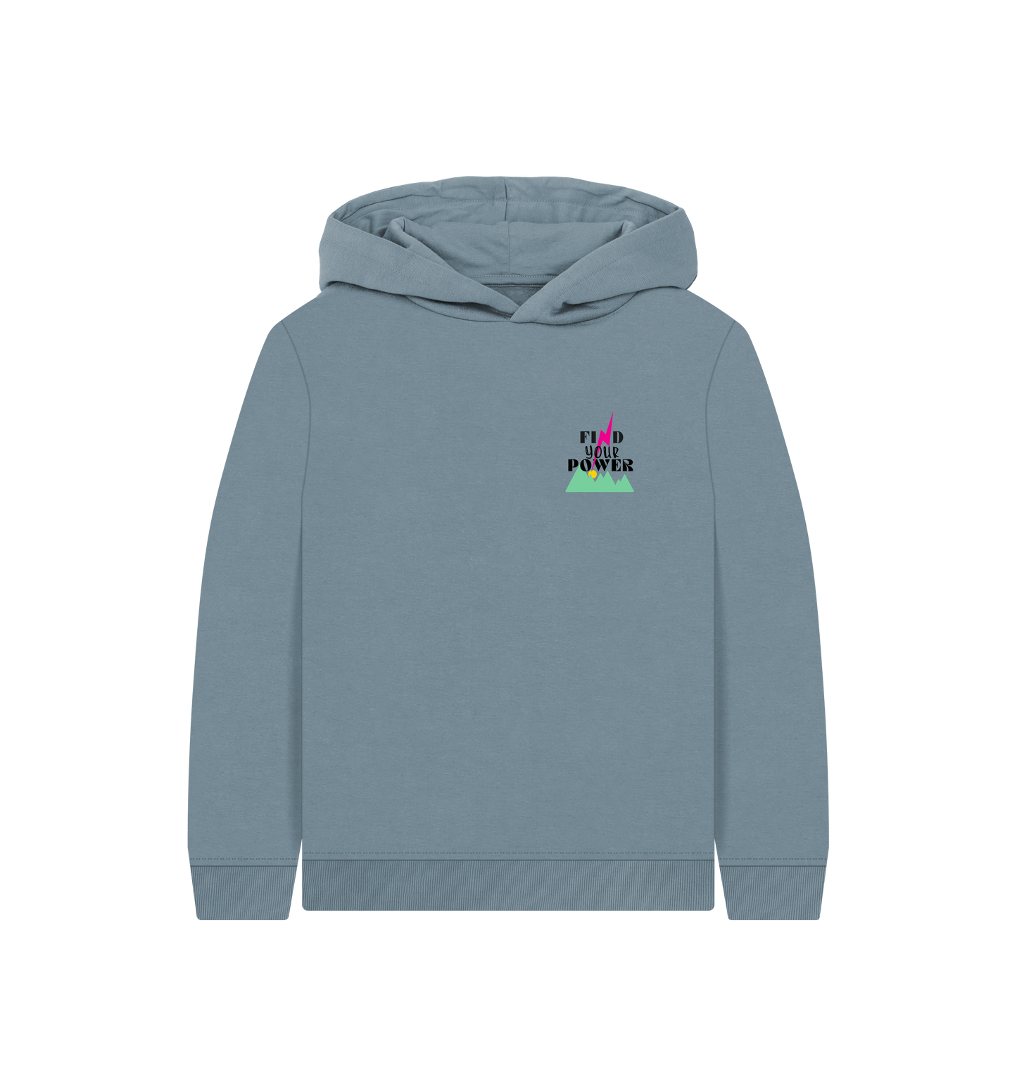 Stone Blue Printed Kids Hoodie Front