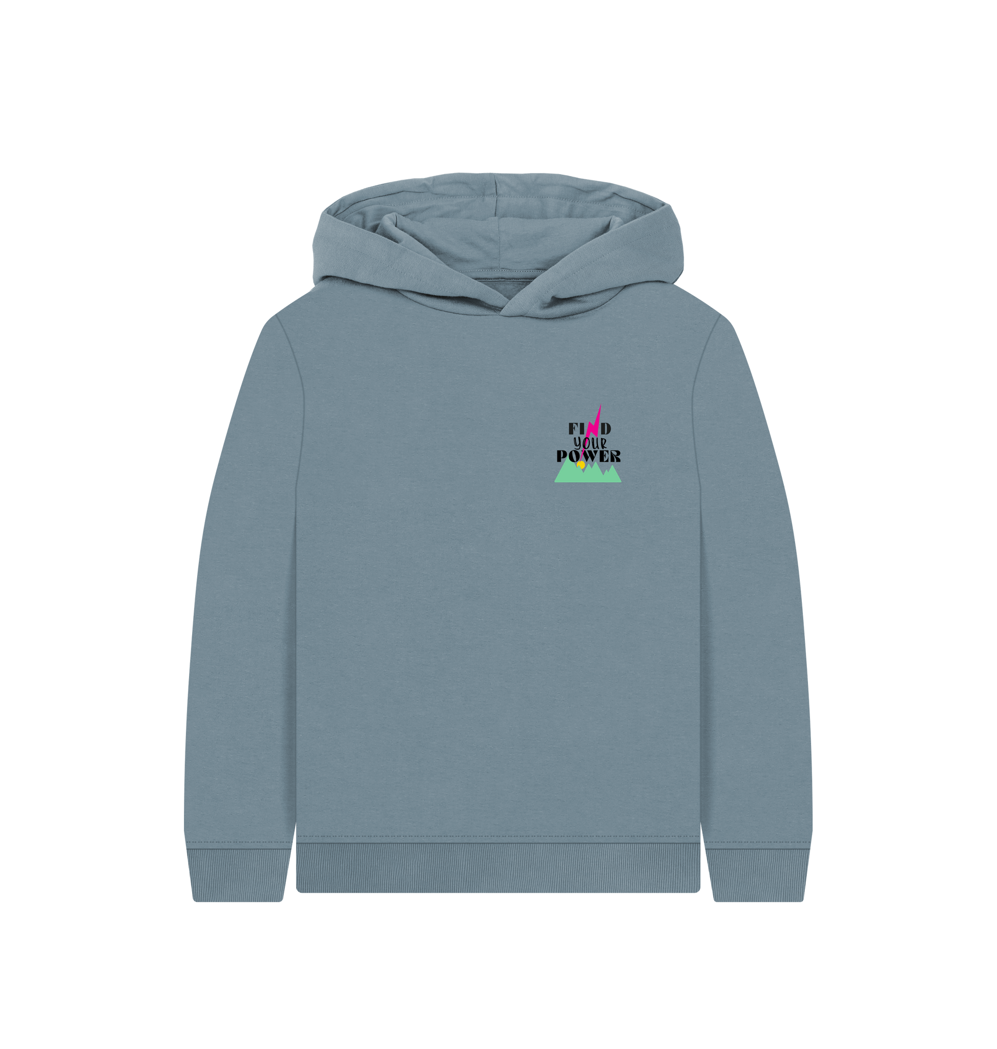 Stone Blue Printed Kids Hoodie Front