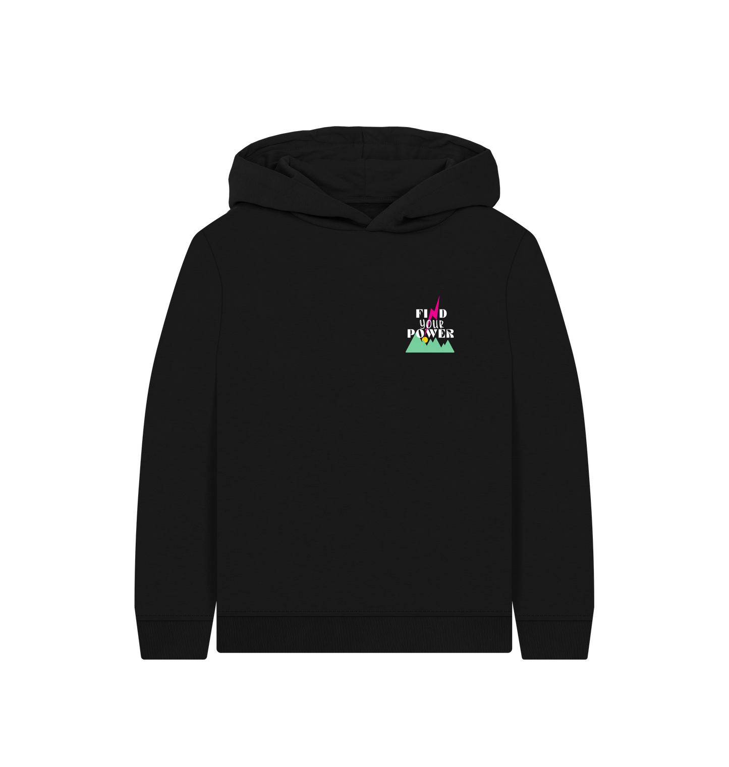 Black Printed Kids Hoodie Front