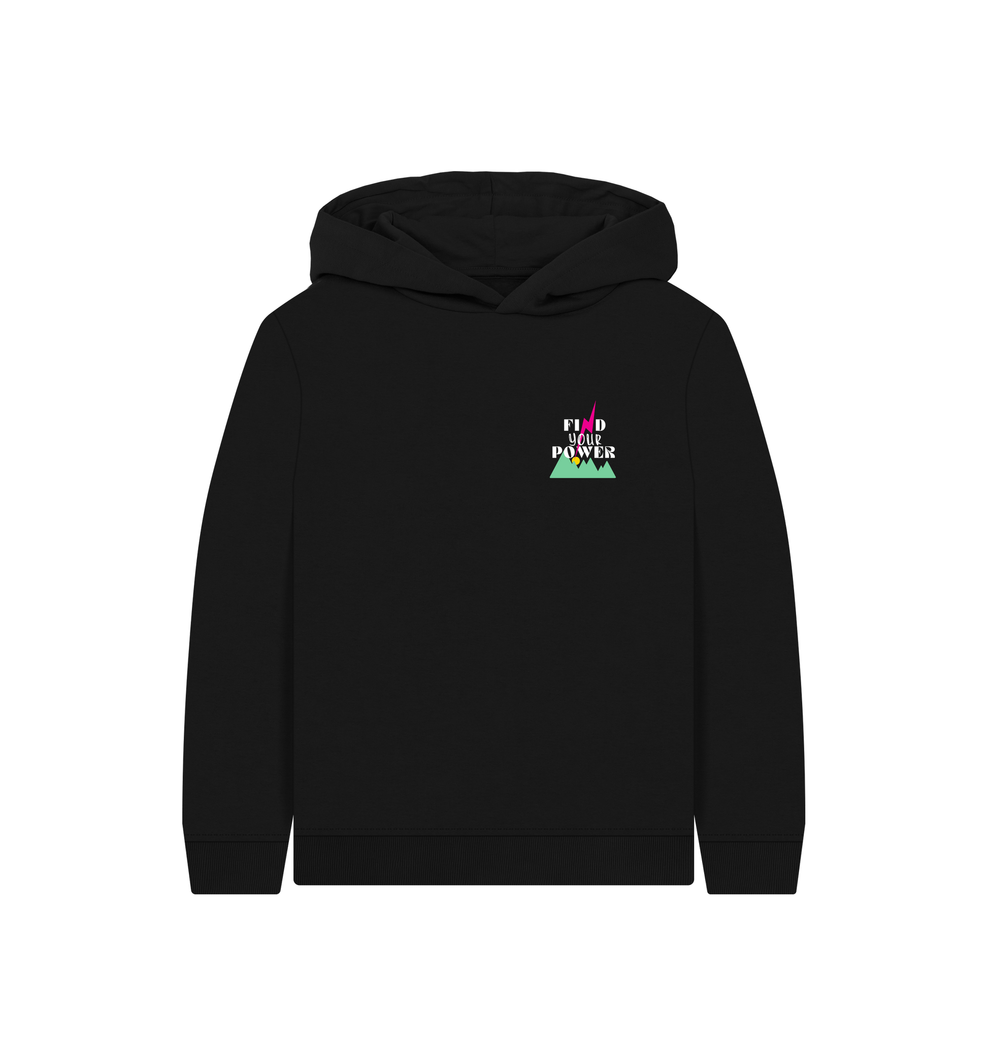 Black Printed Kids Hoodie Front