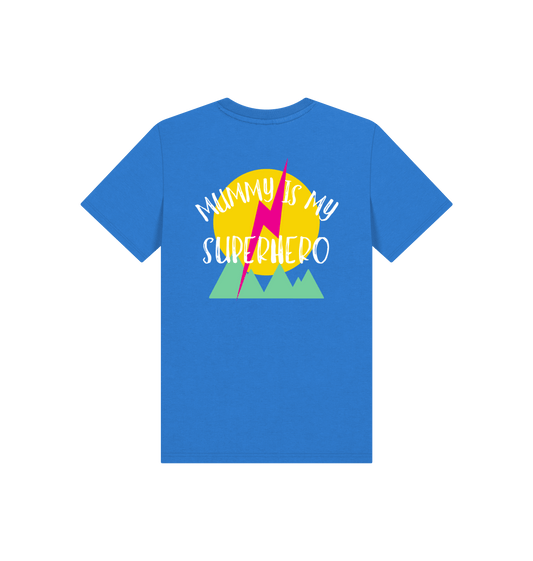 Bright Blue Printed Kids T-Shirt Back
