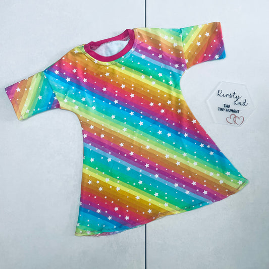 Rainbow stripe dress: 0-3 months