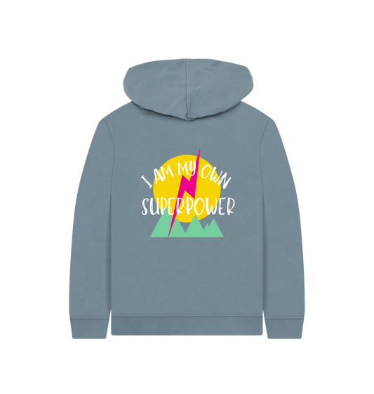 Stone Blue Printed Kids Hoodie Back