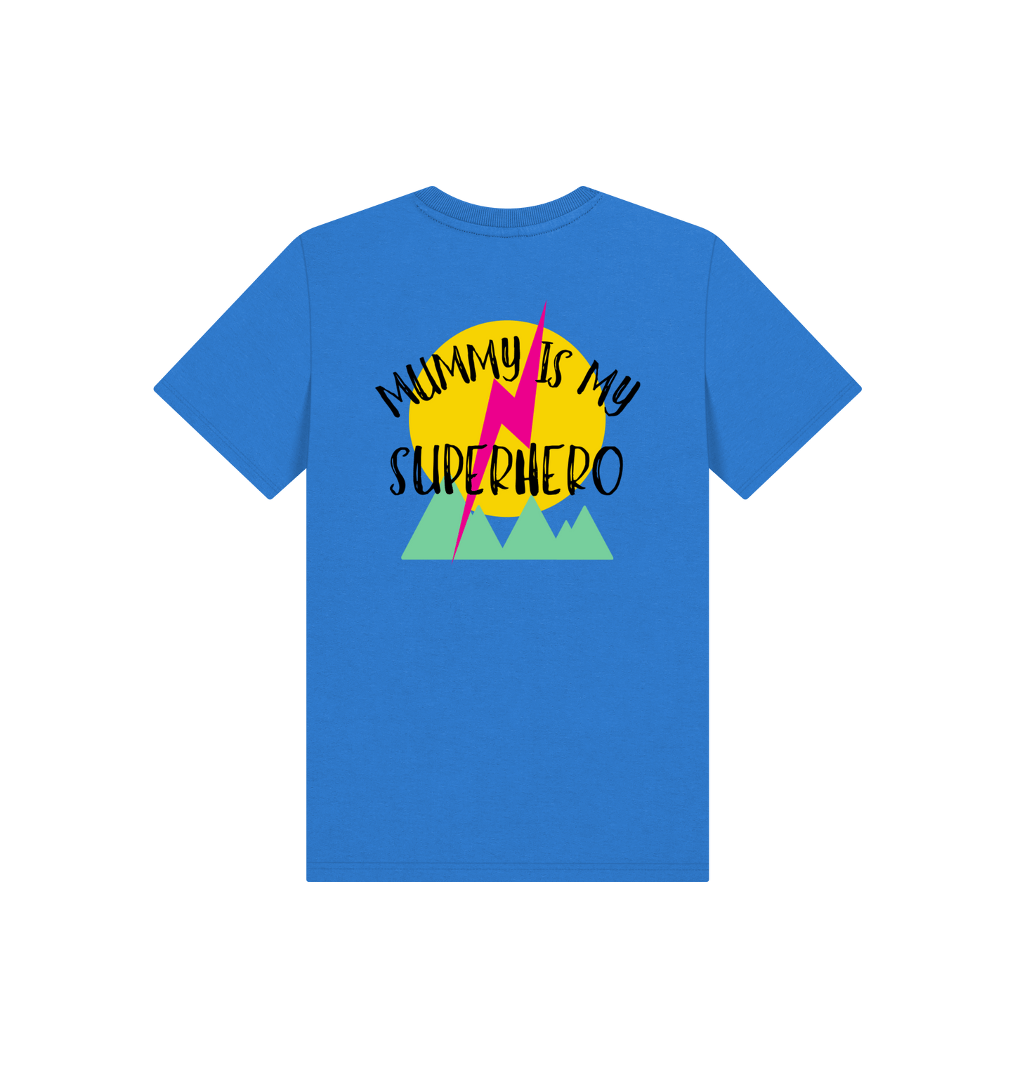 Bright Blue Printed Kids T-Shirt Back