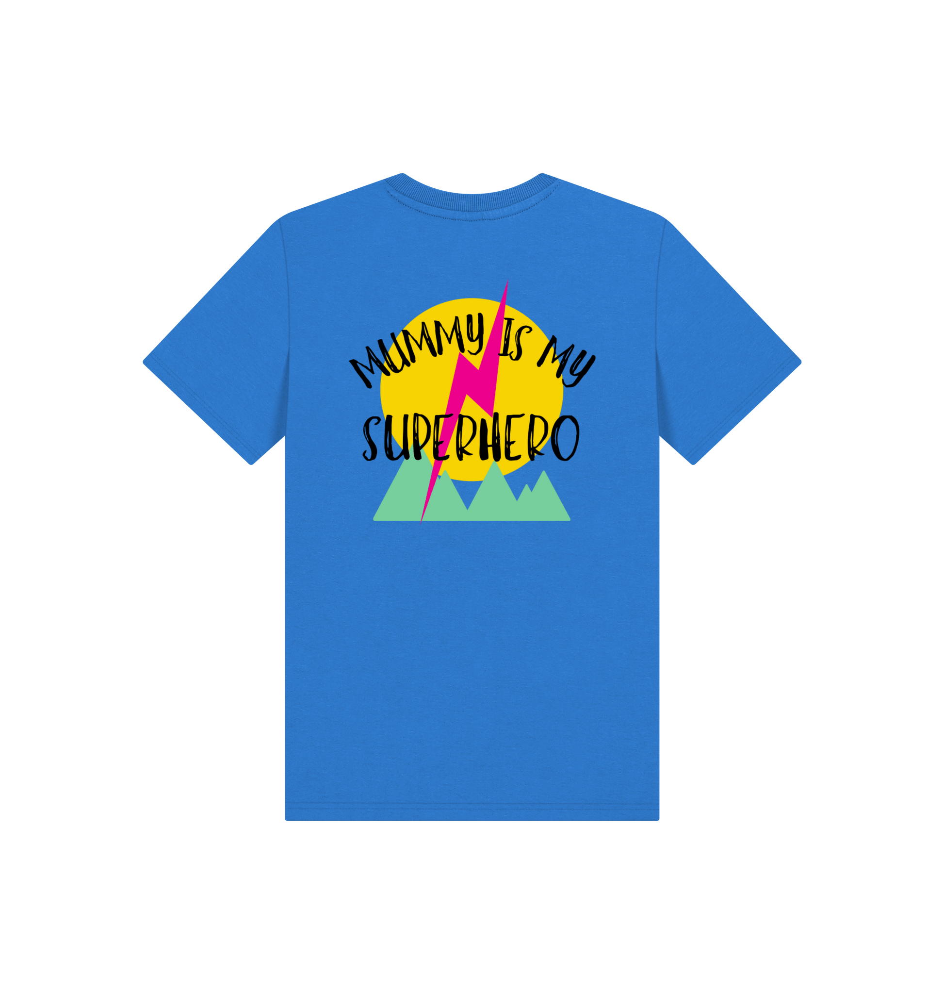 Bright Blue Printed Kids T-Shirt Back